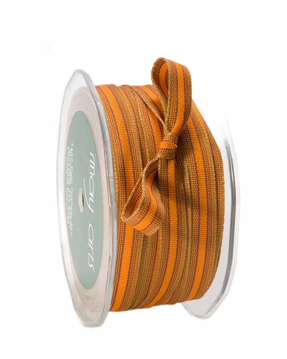 3/8 Inch Brown/Orange/Antique Gold Grosgrain Striped Ribbon