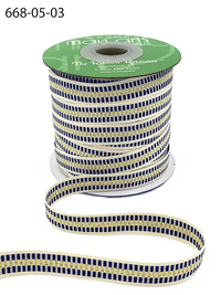 1/2 Inch Metallic Candy Cane Stripe Navy/Gold Cotton Ribbon With Woven Edge