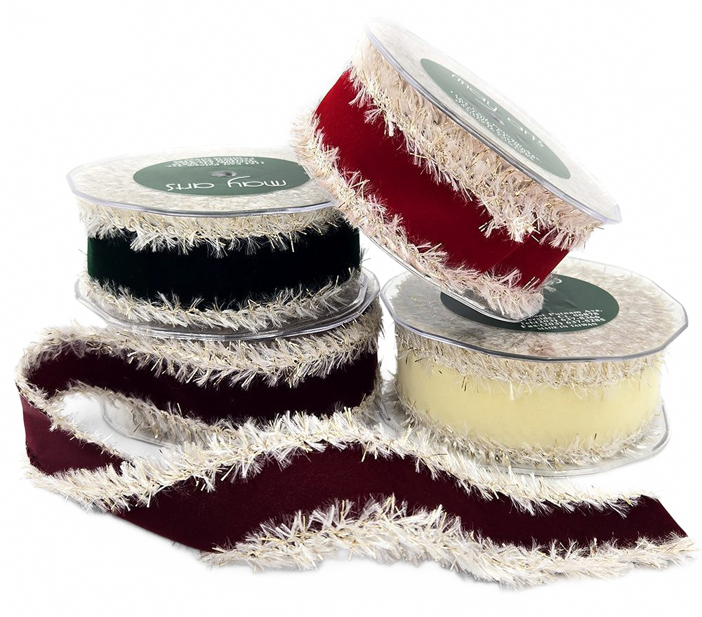 1.5 Inch Velveteen Ribbon With Tinsel Edge For Gift Wrapping, Crafts & Décor