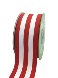 2 Inch Red/White Grosgrain Horizontal Stripes Ribbon With Woven Edge