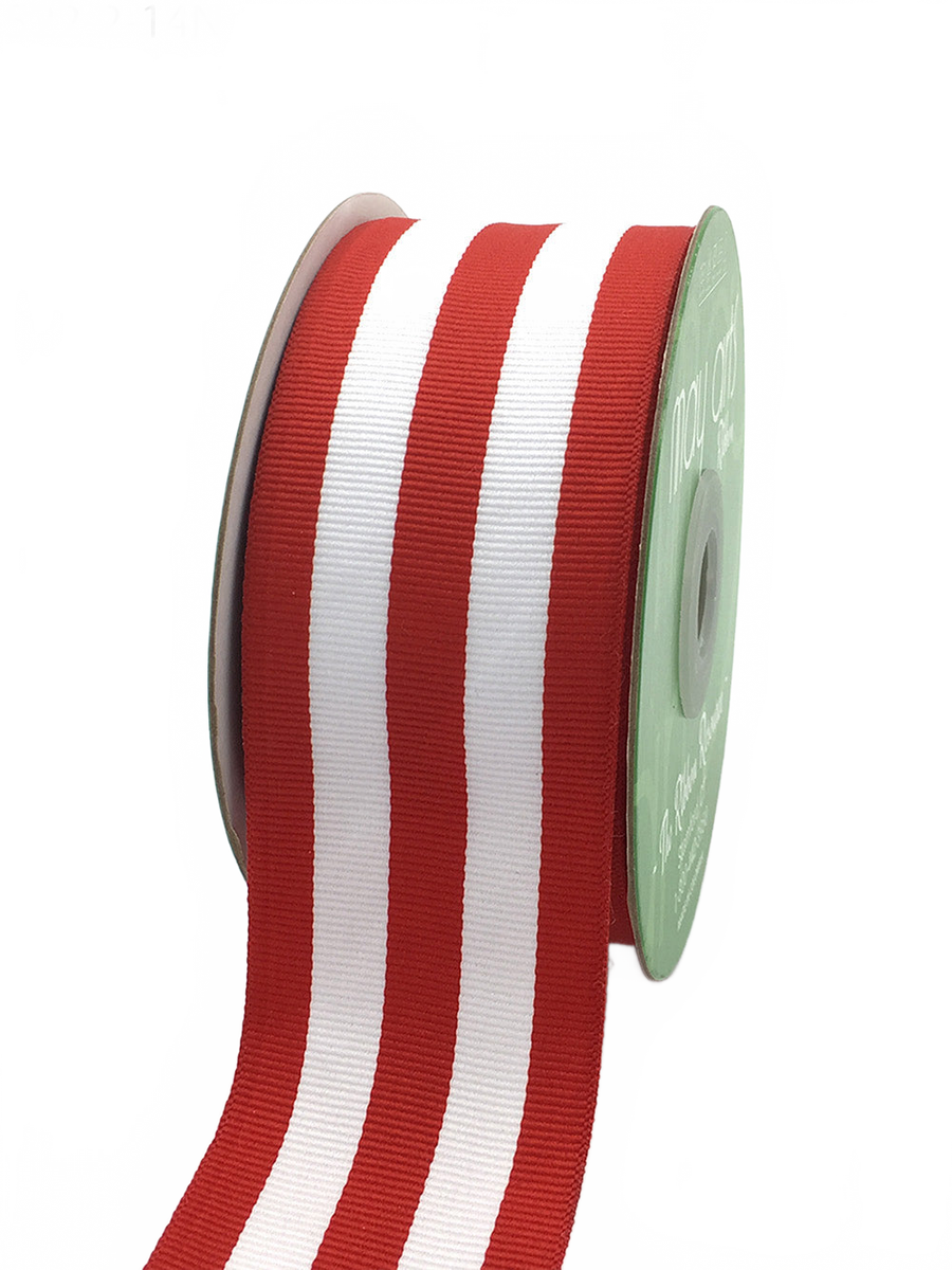 2 Inch Red/White Grosgrain Horizontal Stripes Ribbon With Woven Edge