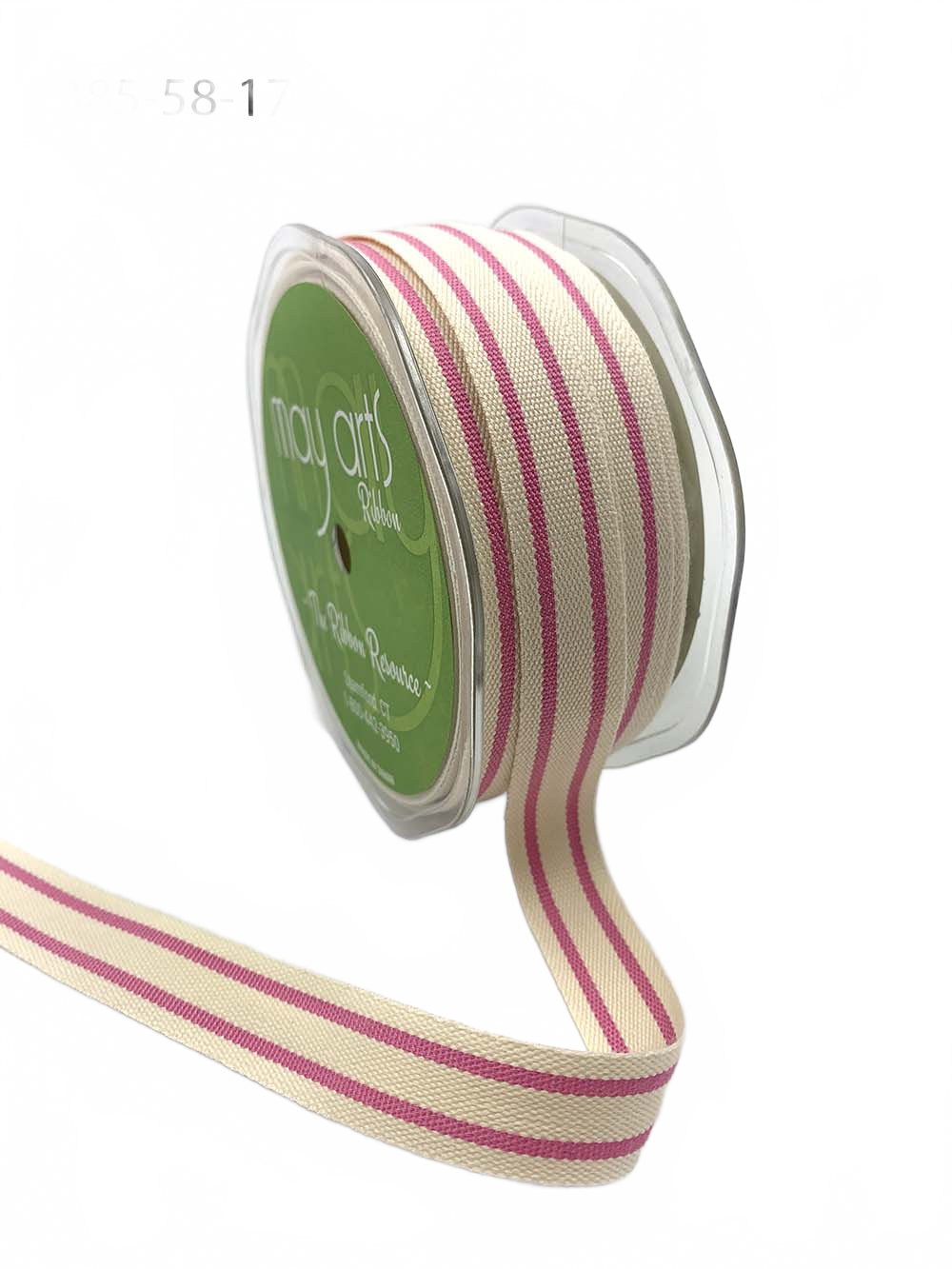 5/8 Inch Pink Cotton Blend Double Stripe Ribbon With Woven Edge