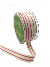5/8 Inch Pink Cotton Blend Double Stripe Ribbon With Woven Edge