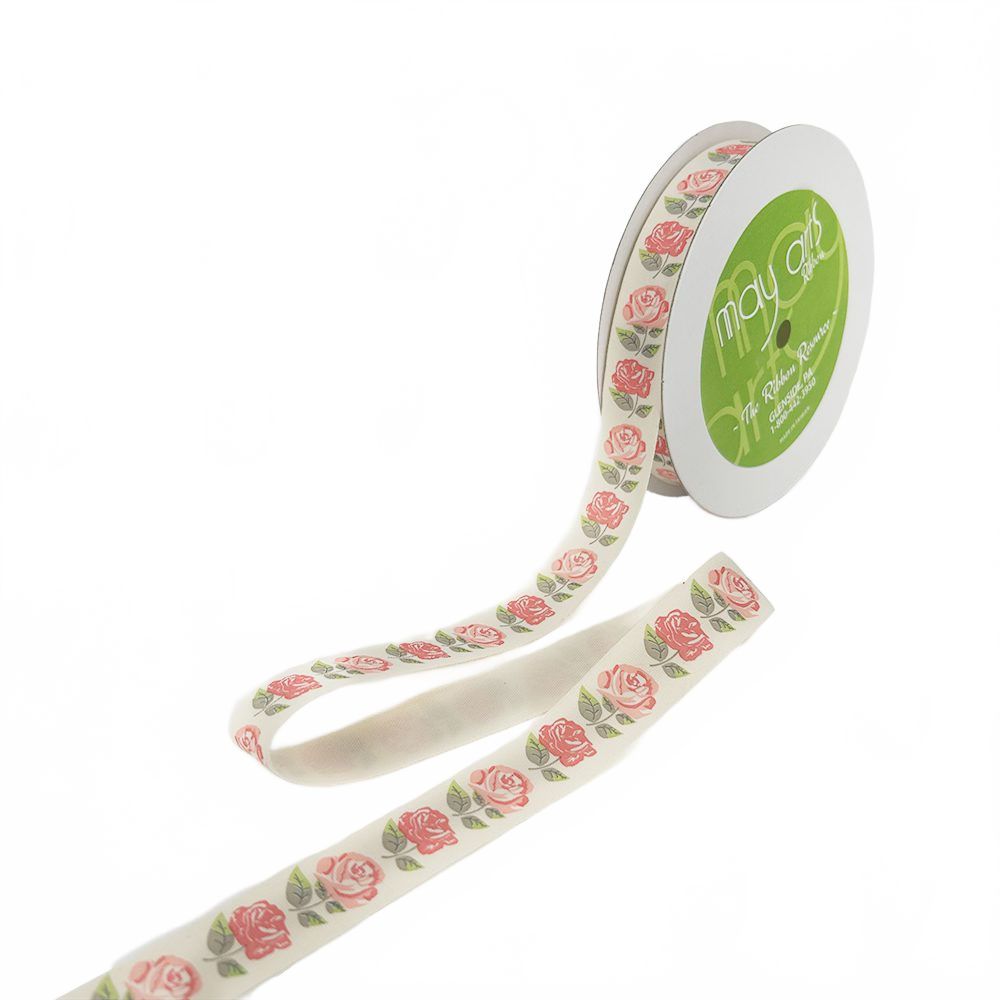 3/4 Inch Ivory Canvas Printed Ribbon With Woven Edge