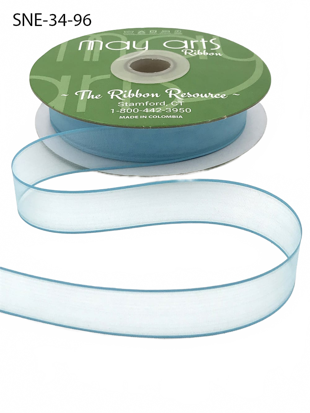 ~3/4 Inch Soft Turquoise Sheer Ribbon With Thin Solid Edge