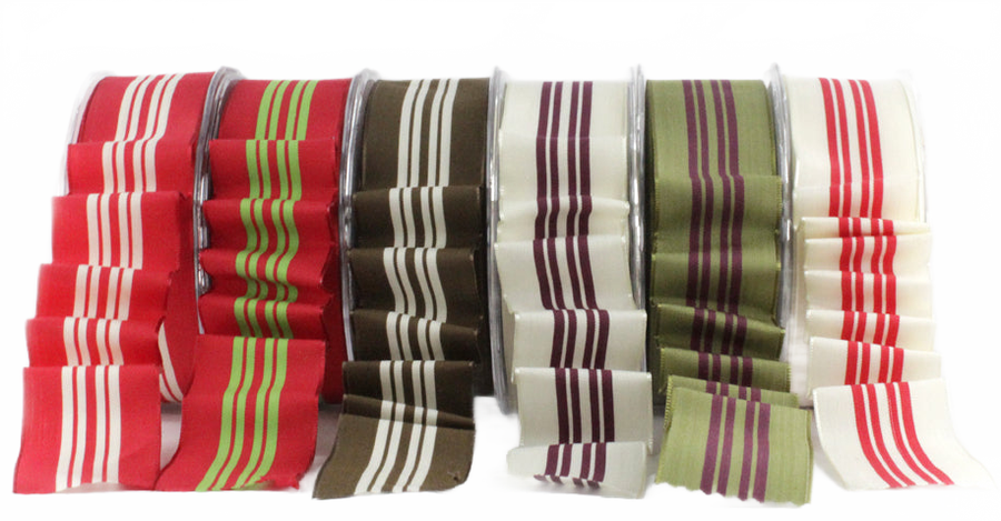 1.5 Inch Holiday Four Stripes Red/Ivory Ribbon With Wired Edge