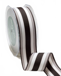 1.5 Inch Ticking Striped Black/White Ribbon With Woven Edge