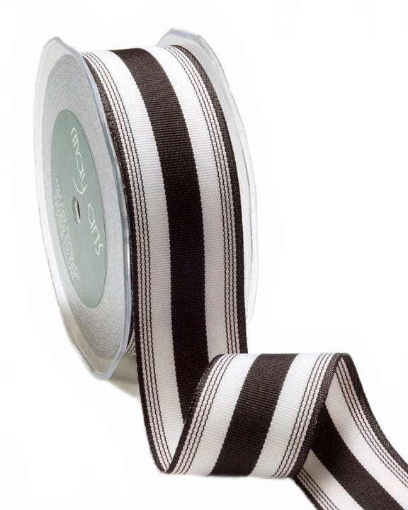 1.5 Inch Ticking Striped Black/White Ribbon With Woven Edge