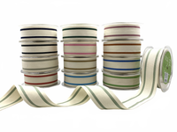 1.5 Inch Cotton Blend Woven Double Stripe Ribbon With Woven Edge
