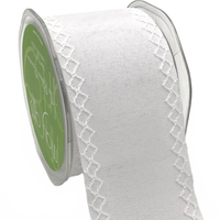 2.5 Inch White Diamond Stitch White Canvas Ribbon With Cut Edge