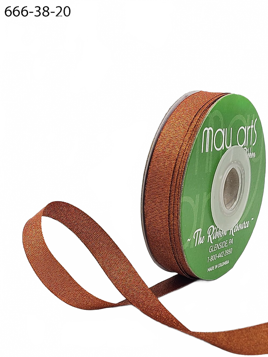 3/8 Inch Rough Copper Metallic Ribbon With Woven Edge
