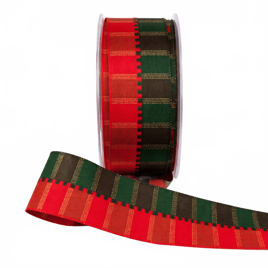 1.5 Inch Woven Holiday Ribbon With Wired Edge