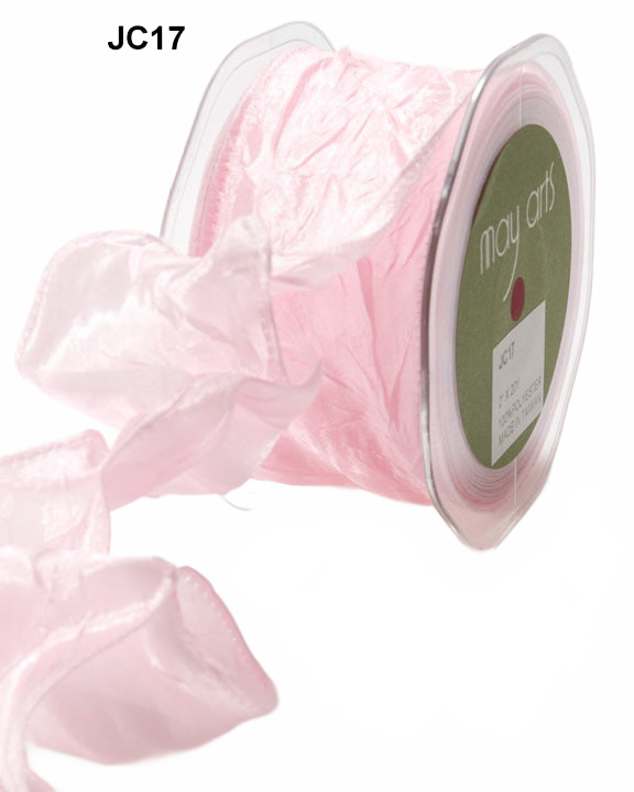 2 Inch Crinkle Crushed Pink Ribbon With Wired Edge