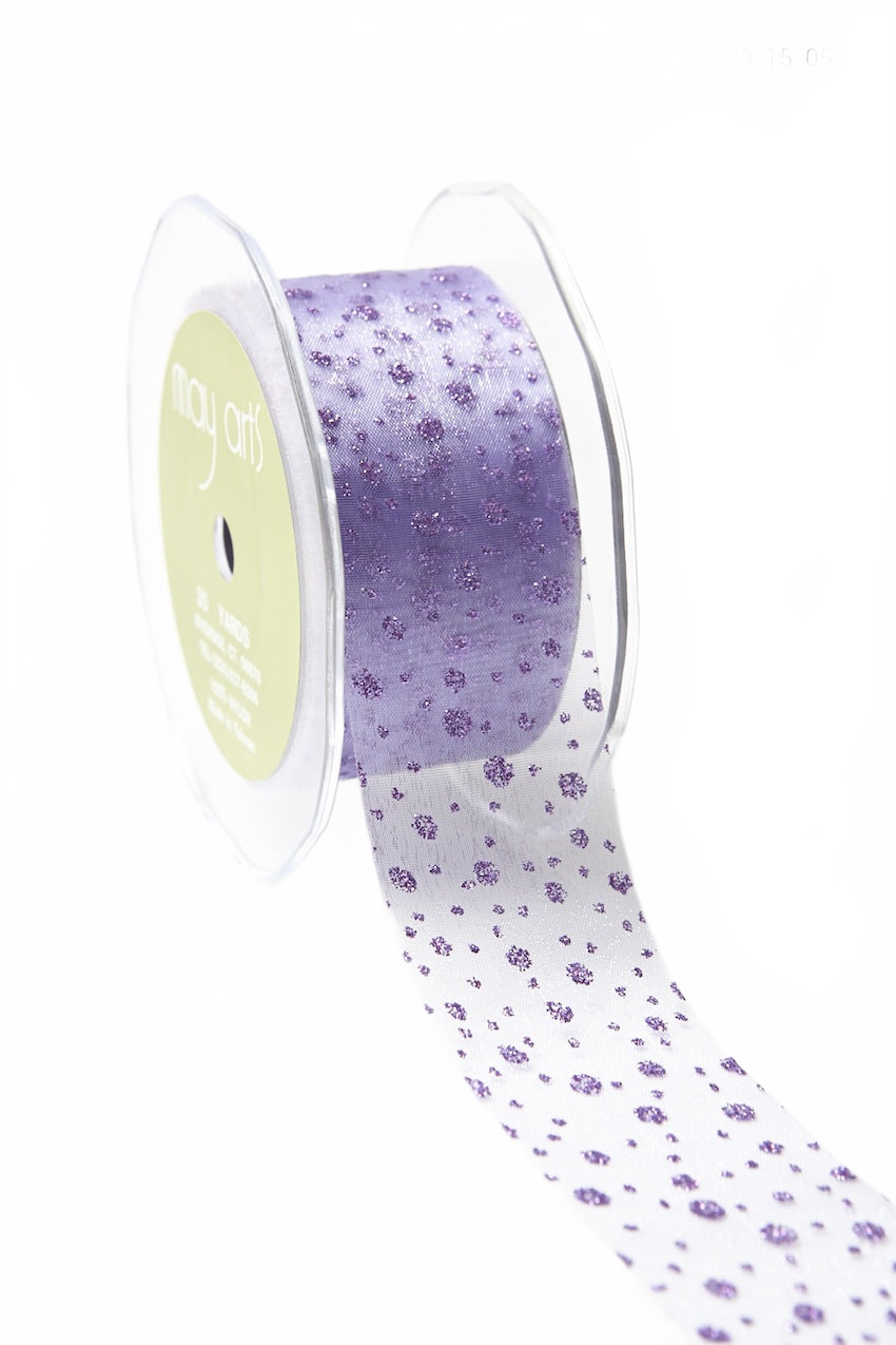 1.5 Inch Sheer Glitter Dot Ribbon With Cut Edge