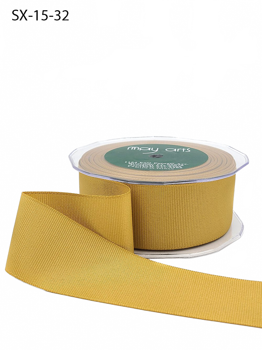 ~1.5 Inch Heavy-Weight (Higher Thread Count) Classic Antique Gold Grosgrain Ribbon With Woven Edge