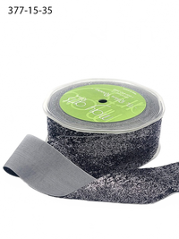 1.5 Inch Woven Metallic Dark Silver Velvet Ribbon With Woven Edge