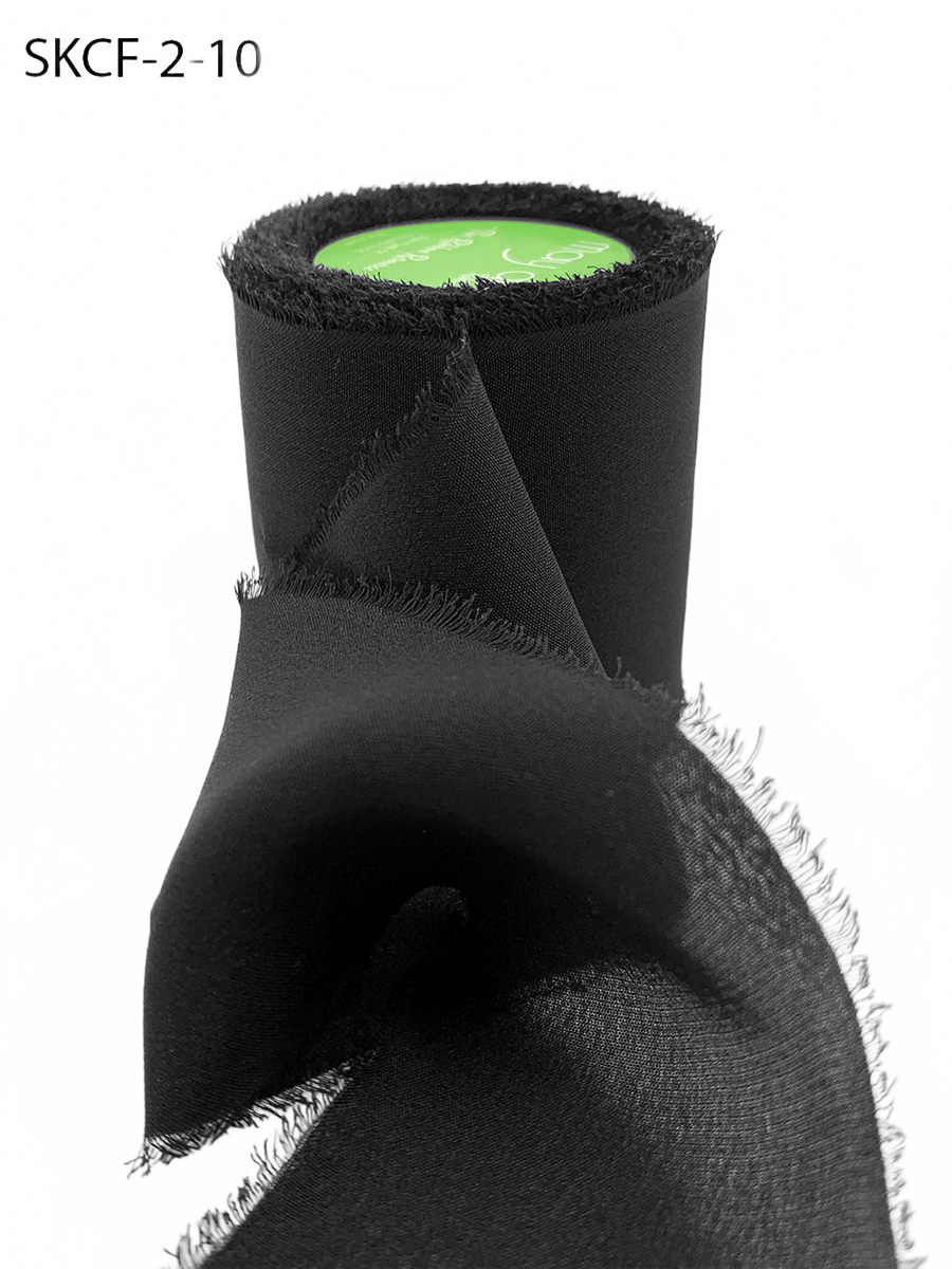 2 Inch 100% Silk Black Crepe With Frayed Edge (Non-Dyed And Hand-Dyed)