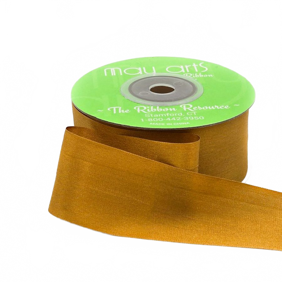 1.25 Inch 100% Hand-Dyed Antique Gold Silk Ribbon With Woven Edge