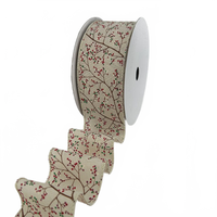 2.5″ Wired Faux Branchesnatural Linen Berry Branches Ribbon