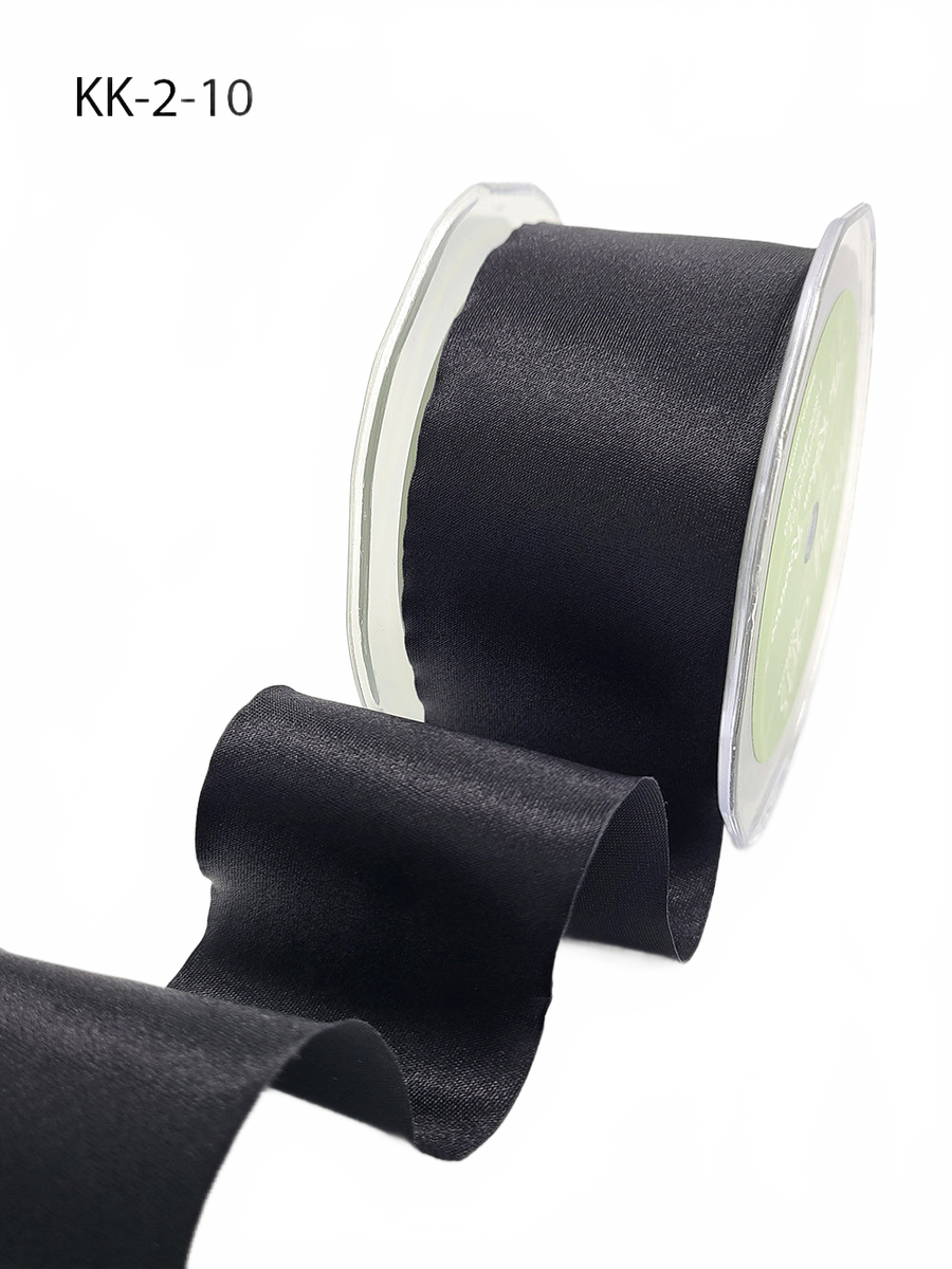 2 Inch Single Faced Black Satin Cut On The Bias Ribbon With Wavy Cut Edge