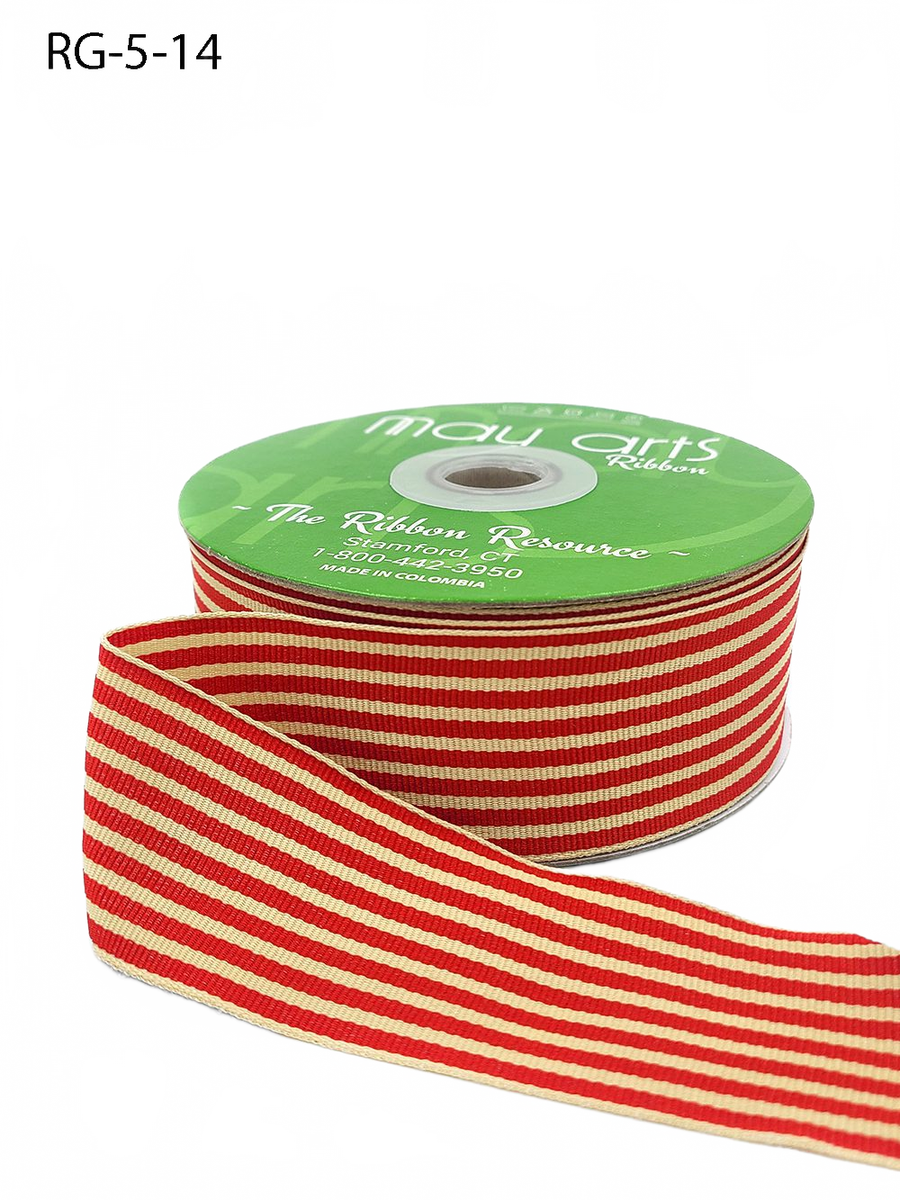 1.5 Inch Woven Red/Oatmeal Stripes Grosgrain Stripe Ribbon With Woven Edge