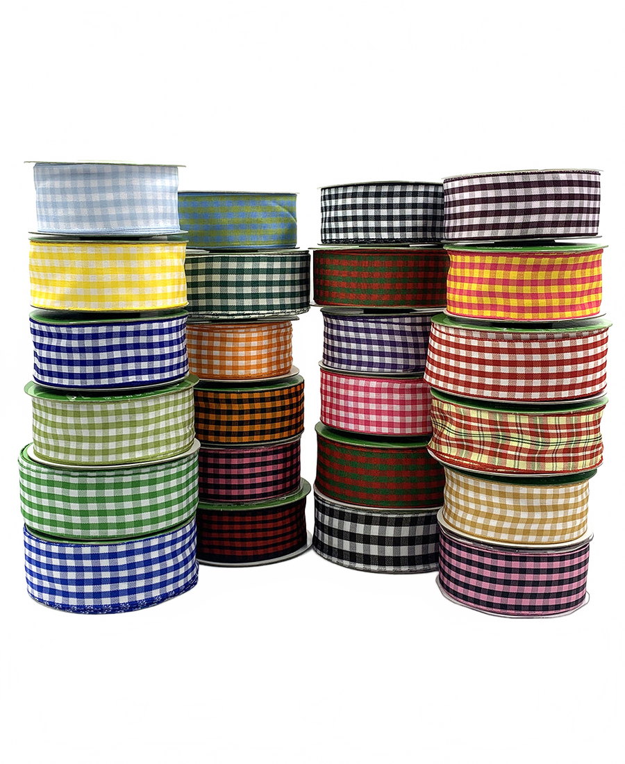 1.5 Inch Checkered Gingham Ribbon With Woven Edge