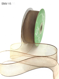 1.5 Inch Soft Variegated (Multi-Color) Tan/Brown Sheer Ribbon With Thin Solid Edge