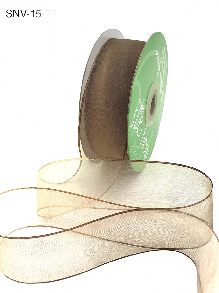 1.5 Inch Soft Variegated (Multi-Color) Tan/Brown Sheer Ribbon With Thin Solid Edge