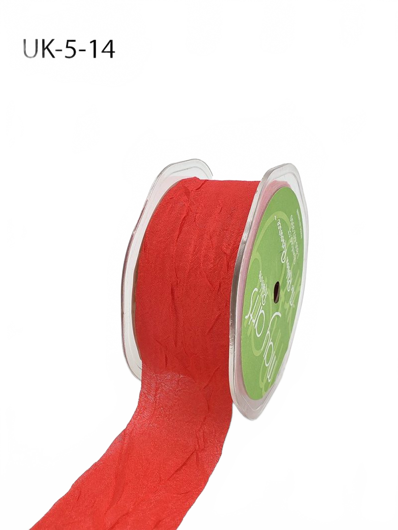 1.5 Inch Crinkle Crushed Red Ribbon With Cut Edge