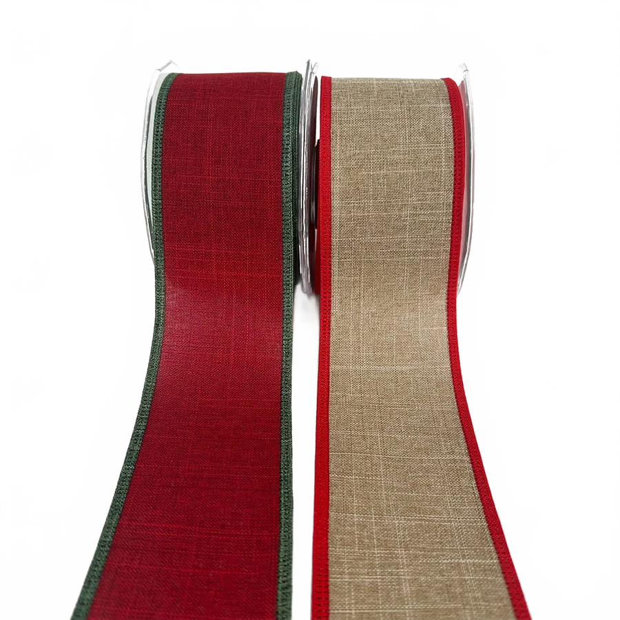 2.5 Inch Christmas Loose Weave Faux Linen Thick Border Ribbon