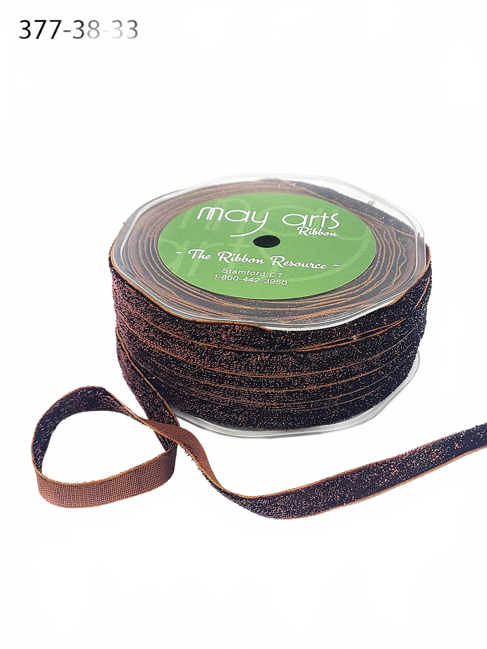 3/8 Inch Woven Metallic Brown Velvet Ribbon With Woven Edge