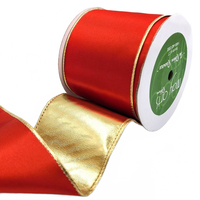 3 Inch Satin Red/Gold Metallic Reversible Ribbon With Wired Woven Edge