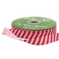 5/8 Inch Modern Diagonal Striped Fuchsia/Pink Grosgrain Ribbon With Woven Edge