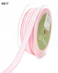 3/8 Inch Checkered Pink Ribbon With Woven Edge