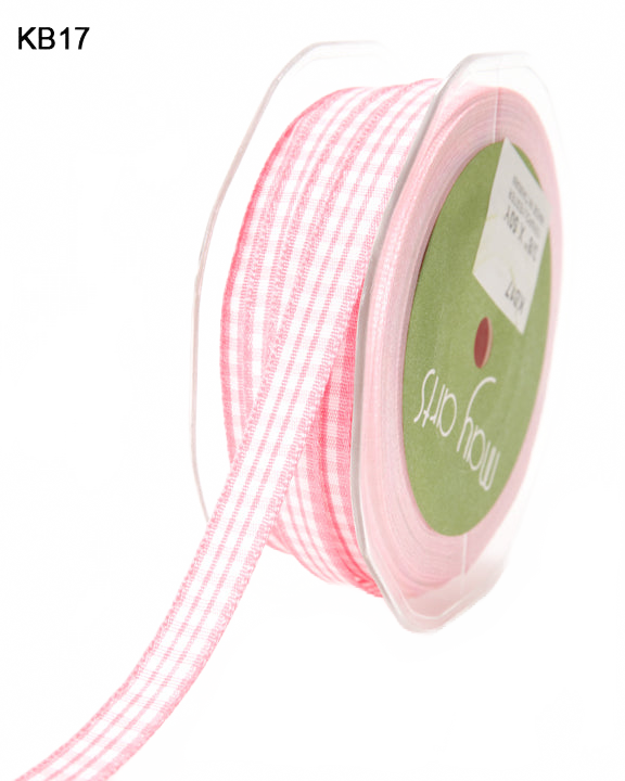 3/8 Inch Checkered Pink Ribbon With Woven Edge