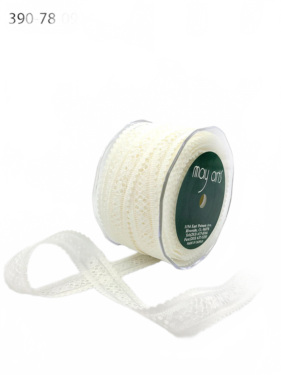 7/8 Inch Floral Lace Trim Ivory Ribbon With Solid Scalloped Edge
