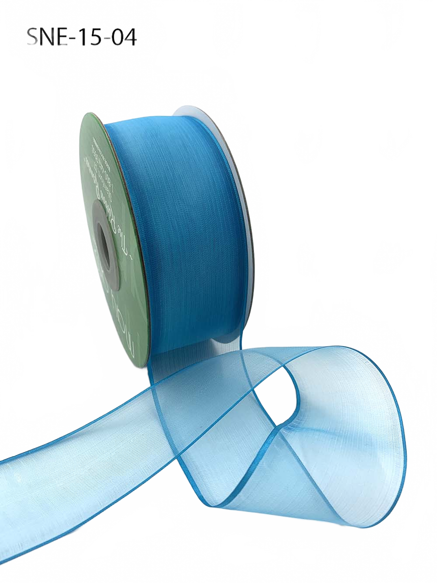 1.5 Inch Soft Teal Sheer Ribbon With Thin Solid Edge