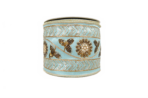 Ribbon 4" Elegant Embroidered Bronze And Sage