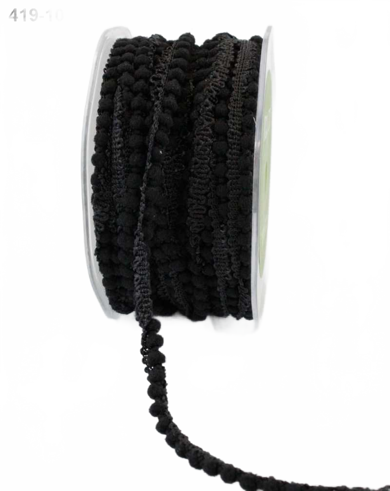 3/8 Inch Mini Pom Pom Black Ribbon