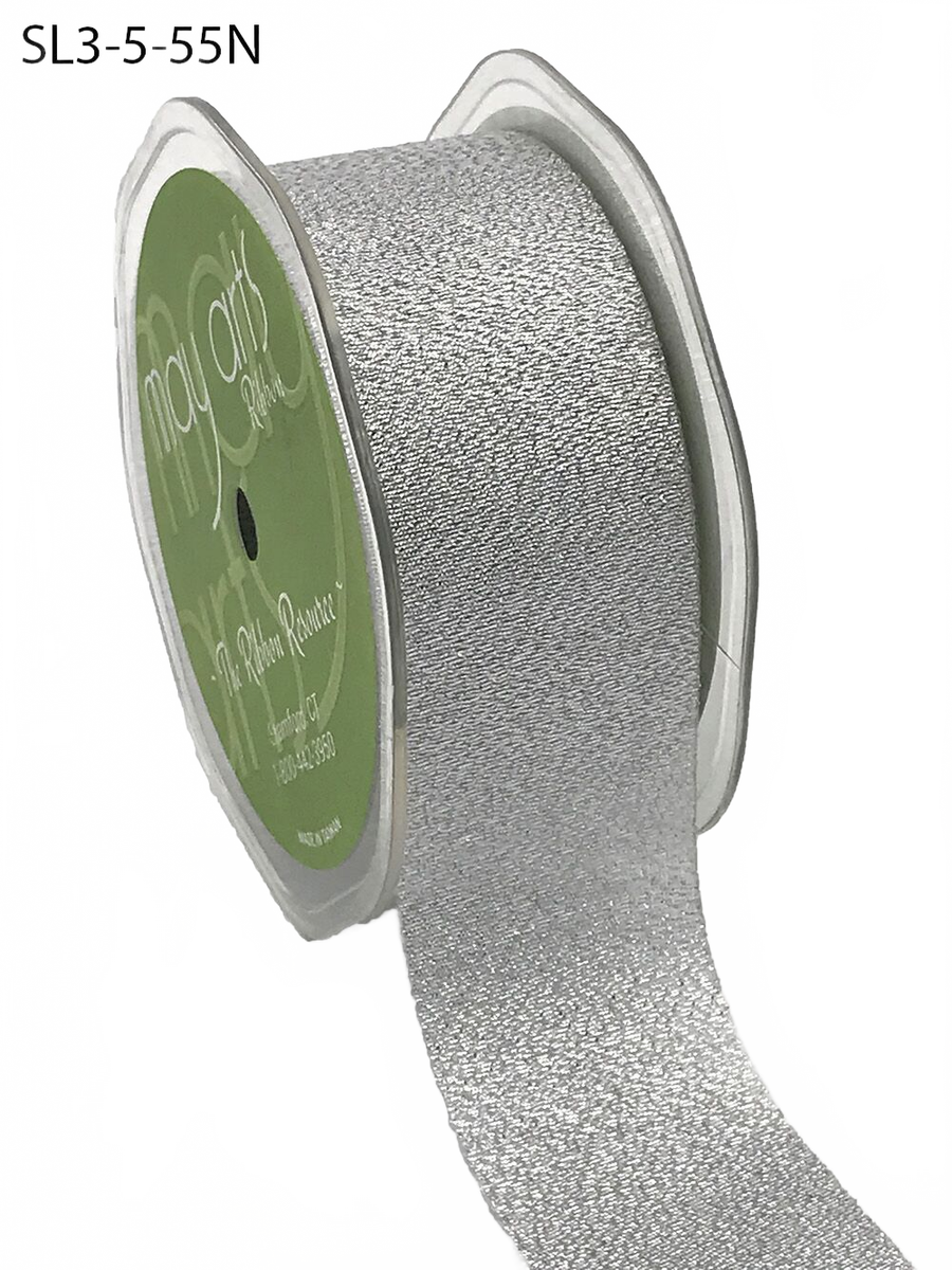 1.5 Inch Woven Metallic Silver Ribbon