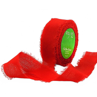 5/8 Inch 100% Silk Red Crepe With Frayed Edge (Non-Dyed And Hand-Dyed)