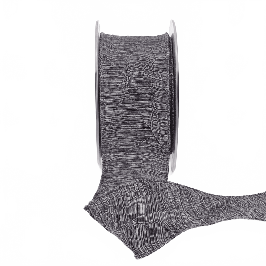 2 Inch Two Tone Crinkle Crushed Black/Champagne Ribbon With Wired Edge