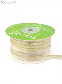 ~3/8″ Single Faced Satin Gold Ivory/Gold Foil Stripe Ribbon