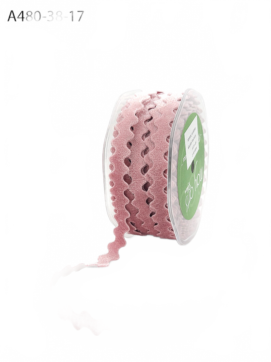 3/8 Inch Adhesive Pink Velvet Ric Rac Ribbon With Cut Sealed Edge