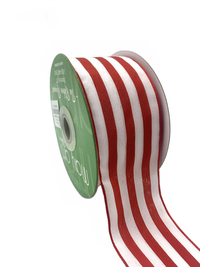 2 Inch Striped Red/White Ribbon With Woven Edge