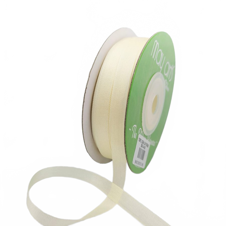 100% Hand-Dyed 1/4 Inch Ivory Buttercream Silk Ribbon With Woven Edge