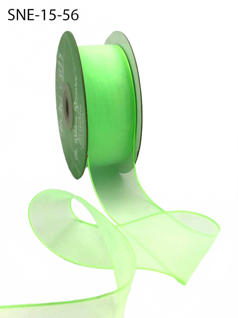 1.5 Inch Soft Neon Green Sheer Ribbon With Thin Solid Edge