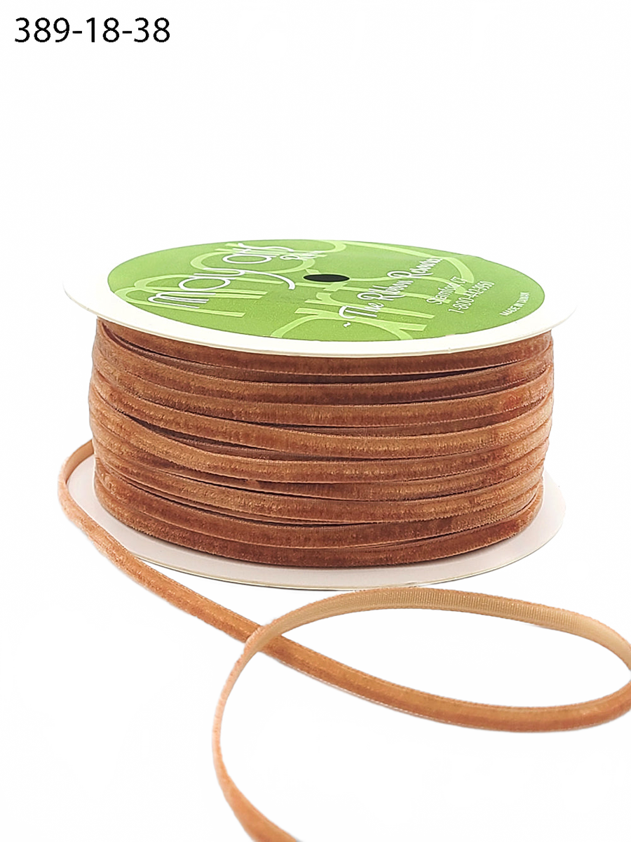 1/8 Inch Burnt Orange Velvet String Cord Ribbon With Woven Edge