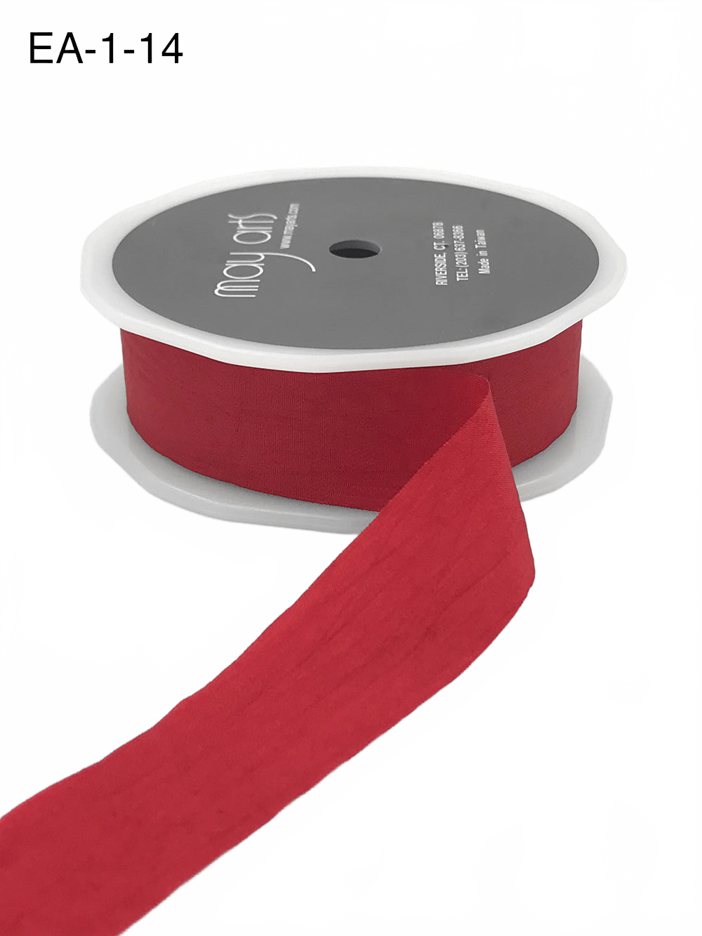 1 Inch Wrinkled Faux Red Silk Ribbon With Cut Edge