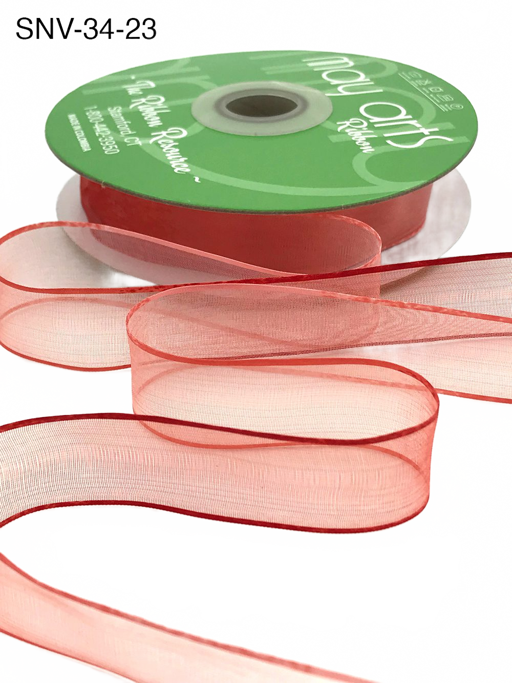 3/4 Inch Soft Variegated (Multi-Color) Watermelon/Rouge Sheer Ribbon With Thin Solid Edge